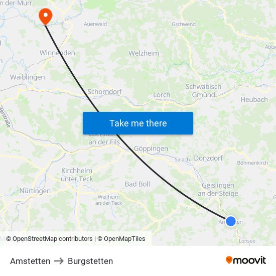 Amstetten to Burgstetten map
