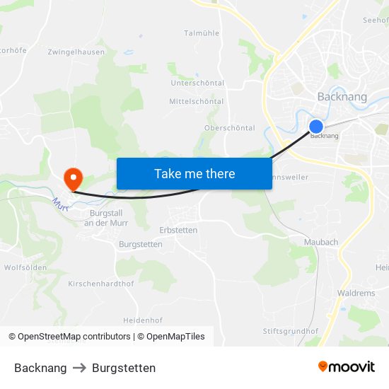 Backnang to Burgstetten map