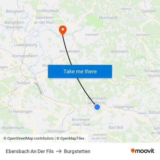 Ebersbach An Der Fils to Burgstetten map
