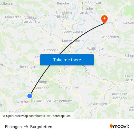 Ehningen to Burgstetten map