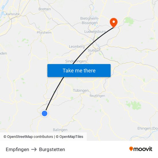 Empfingen to Burgstetten map