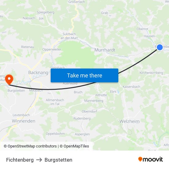 Fichtenberg to Burgstetten map