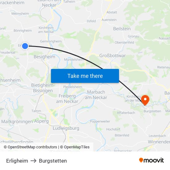 Erligheim to Burgstetten map