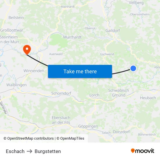 Eschach to Burgstetten map