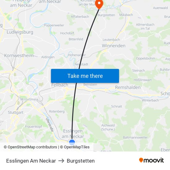 Esslingen Am Neckar to Burgstetten map