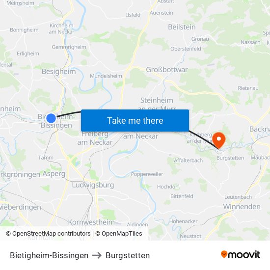 Bietigheim-Bissingen to Burgstetten map
