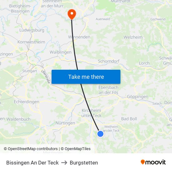 Bissingen An Der Teck to Burgstetten map