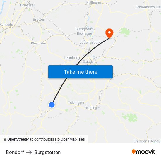 Bondorf to Burgstetten map