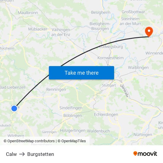 Calw to Burgstetten map