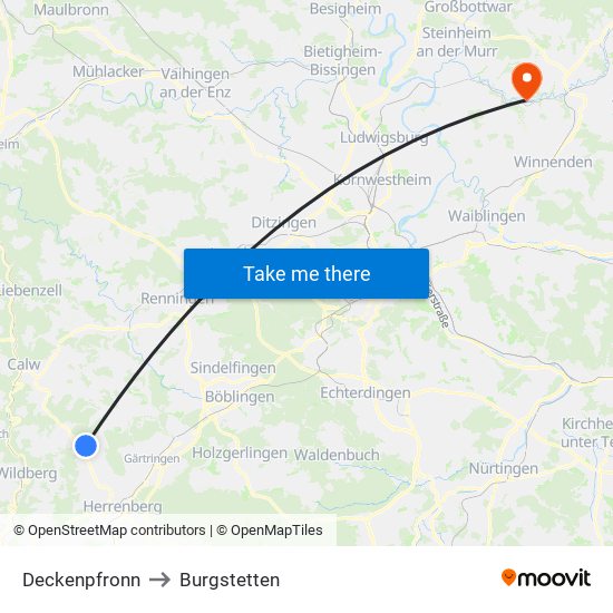 Deckenpfronn to Burgstetten map