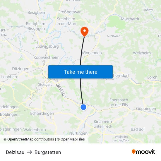 Deizisau to Burgstetten map