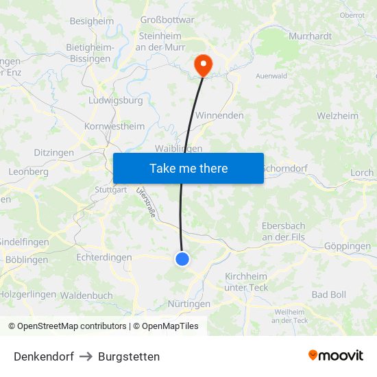 Denkendorf to Burgstetten map