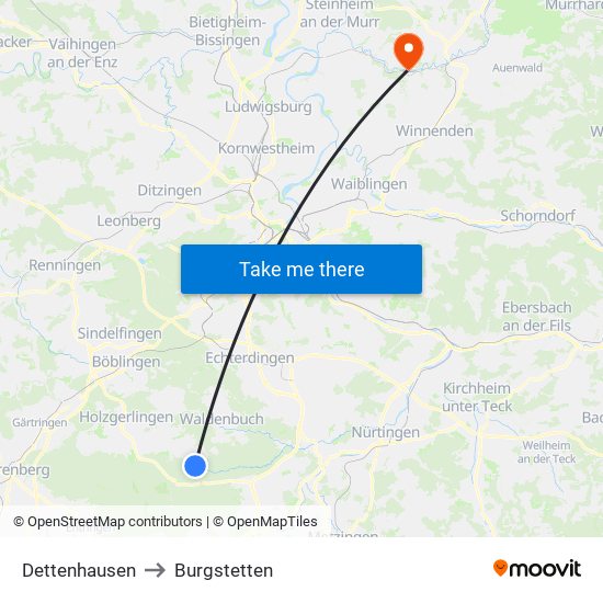 Dettenhausen to Burgstetten map