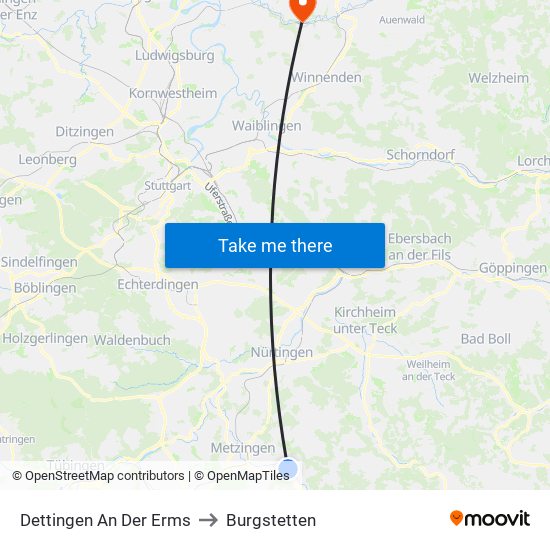 Dettingen An Der Erms to Burgstetten map