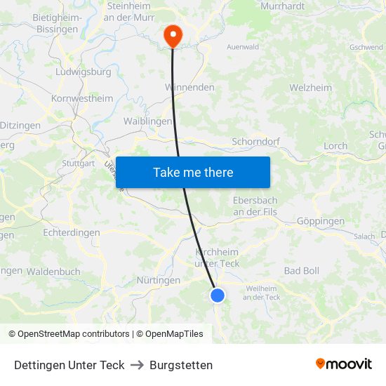 Dettingen Unter Teck to Burgstetten map