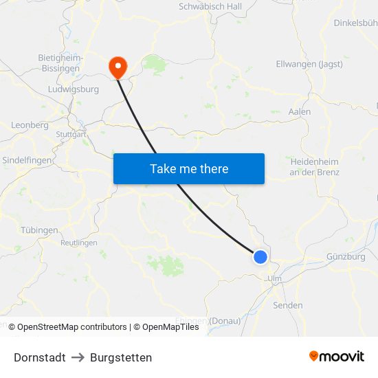 Dornstadt to Burgstetten map