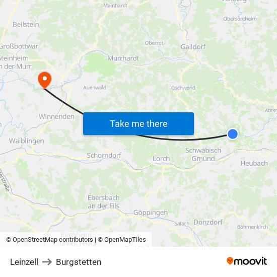 Leinzell to Burgstetten map