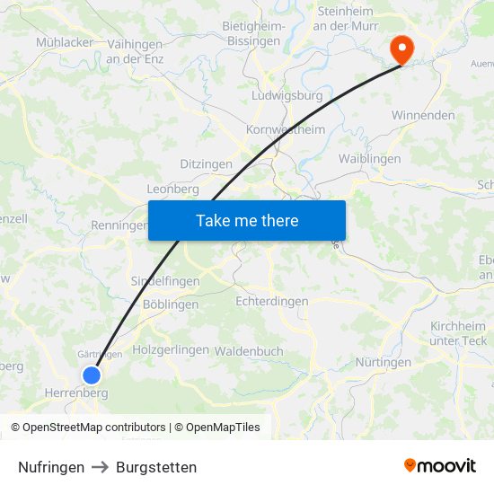 Nufringen to Burgstetten map