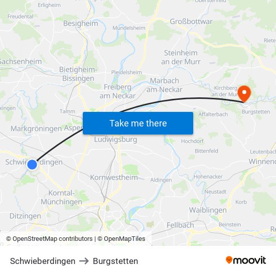 Schwieberdingen to Burgstetten map