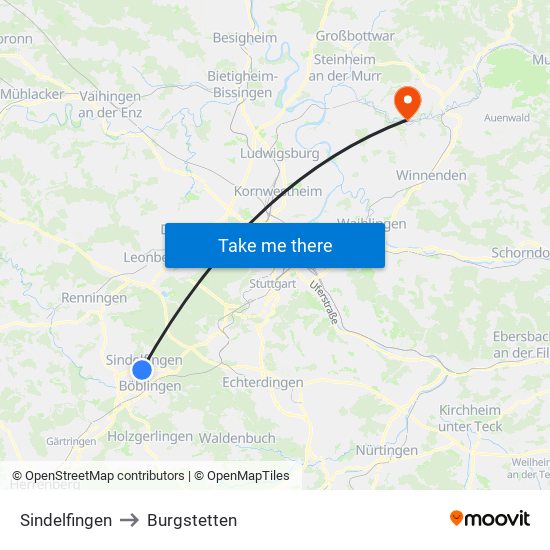 Sindelfingen to Burgstetten map