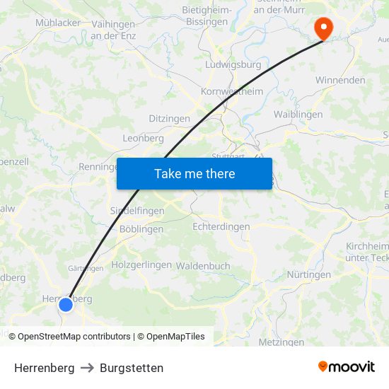 Herrenberg to Burgstetten map