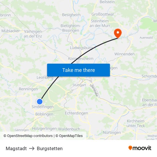Magstadt to Burgstetten map