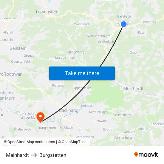 Mainhardt to Burgstetten map