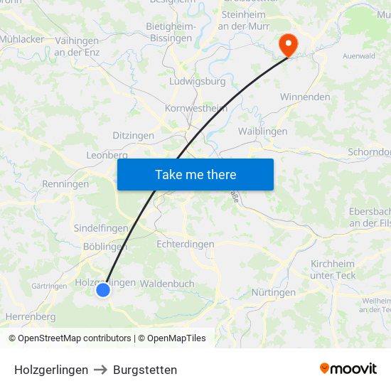 Holzgerlingen to Burgstetten map
