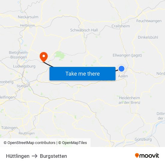 Hüttlingen to Burgstetten map