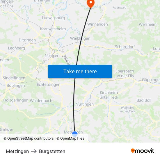 Metzingen to Burgstetten map