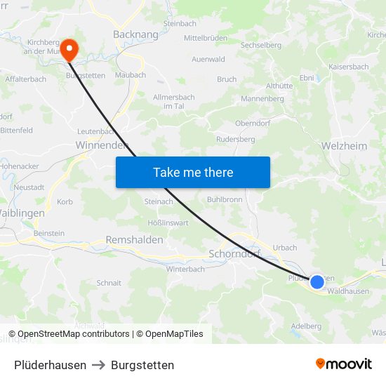 Plüderhausen to Burgstetten map