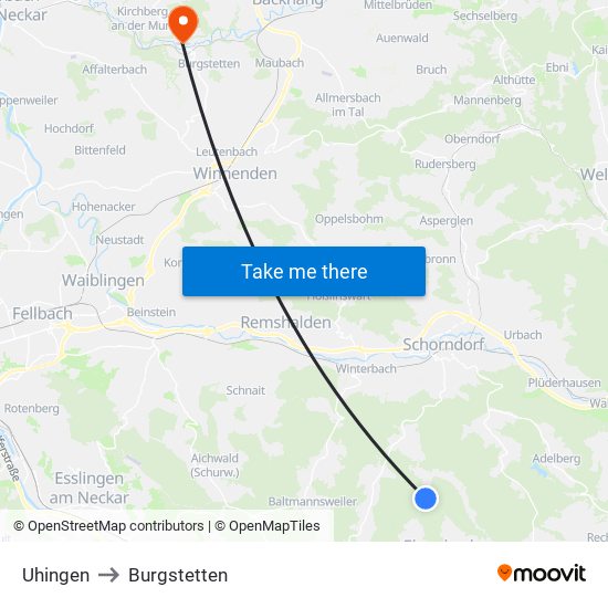 Uhingen to Burgstetten map