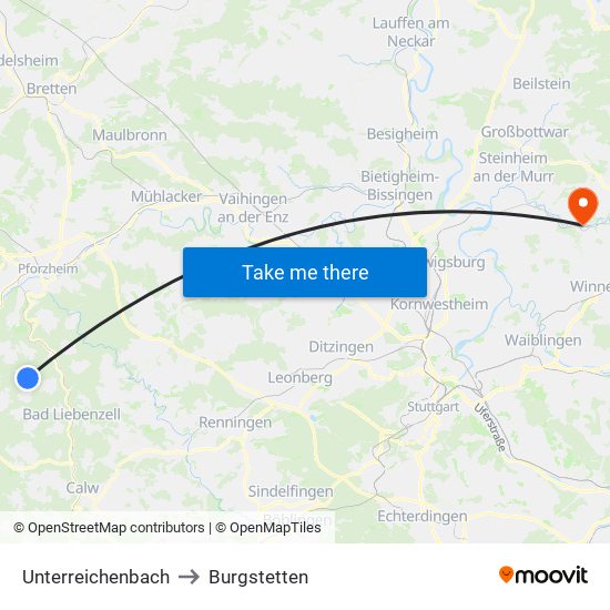 Unterreichenbach to Burgstetten map