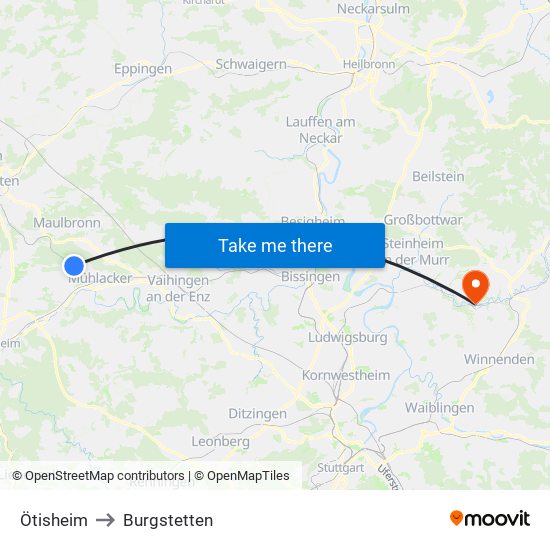 Ötisheim to Burgstetten map