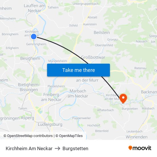 Kirchheim Am Neckar to Burgstetten map