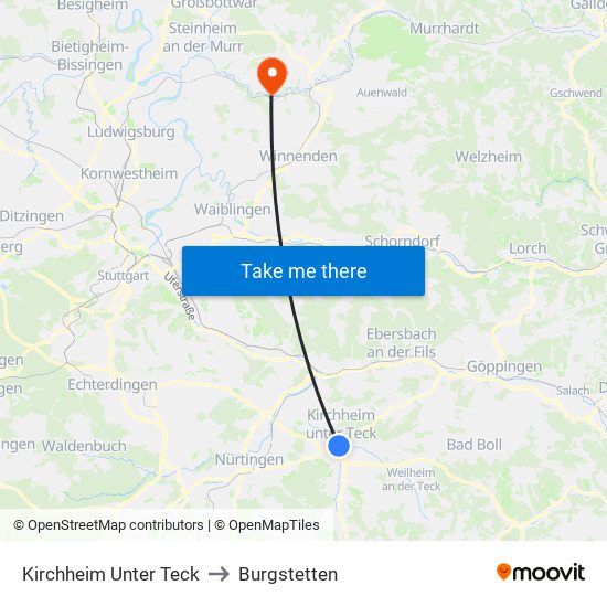 Kirchheim Unter Teck to Burgstetten map