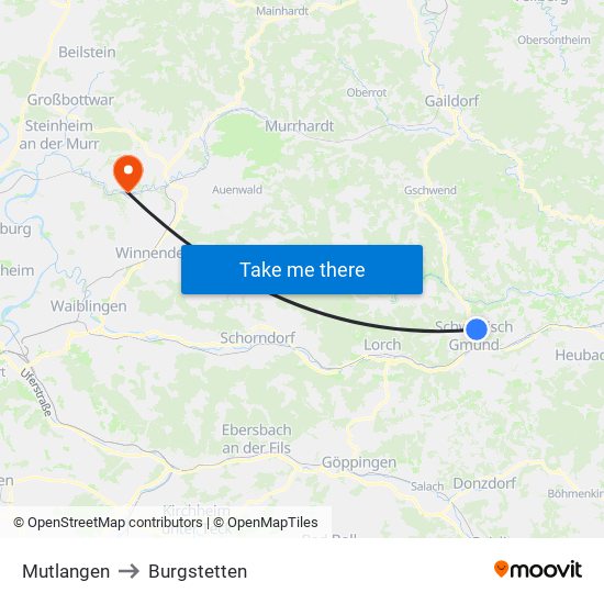 Mutlangen to Burgstetten map