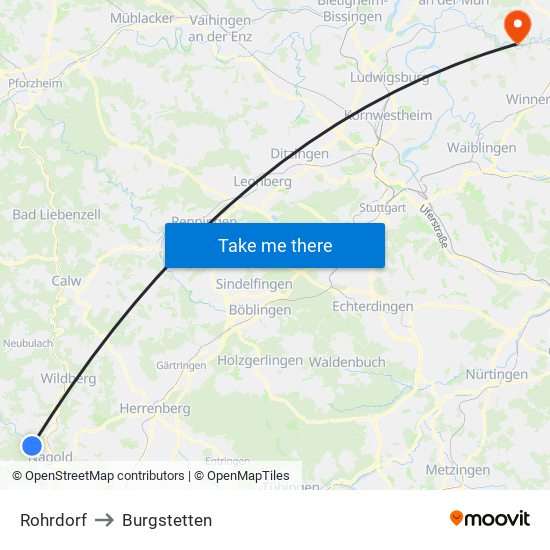 Rohrdorf to Burgstetten map