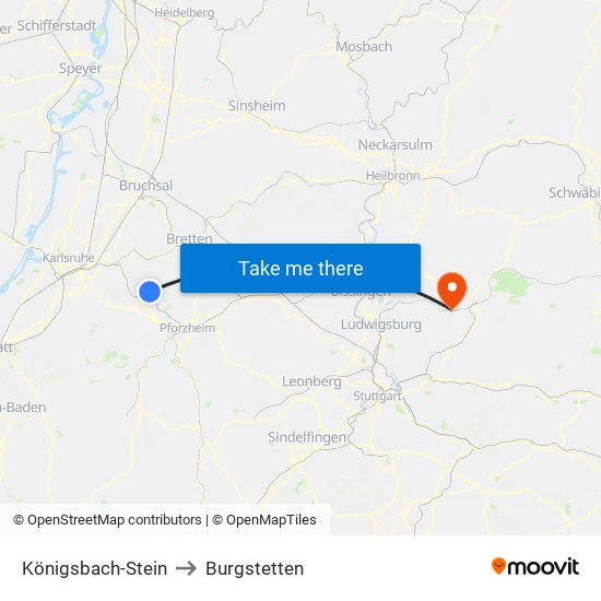 Königsbach-Stein to Burgstetten map