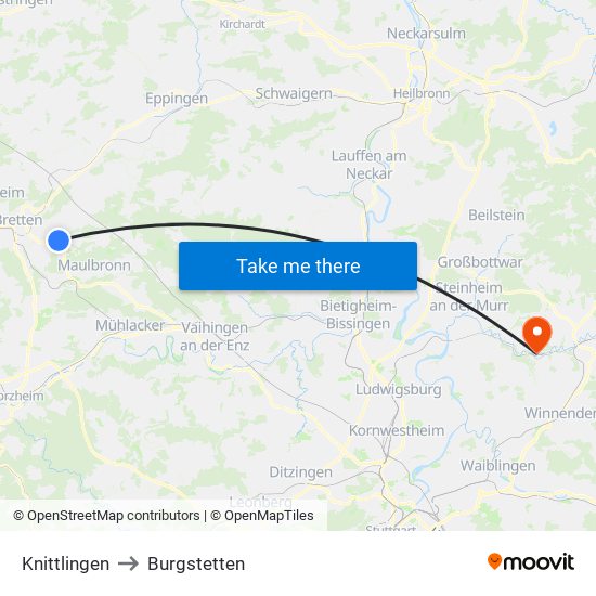 Knittlingen to Burgstetten map