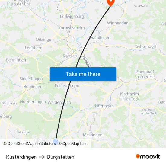 Kusterdingen to Burgstetten map