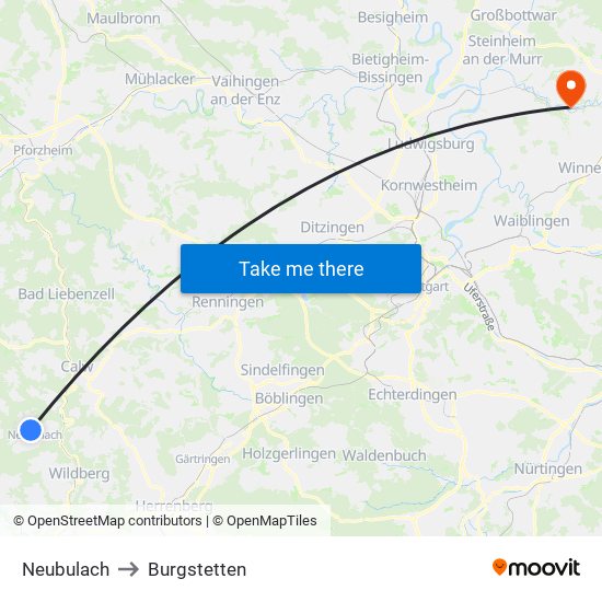 Neubulach to Burgstetten map