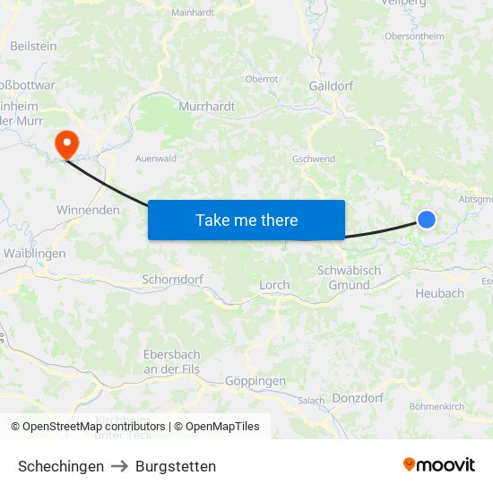 Schechingen to Burgstetten map