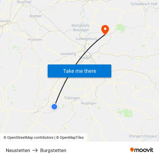 Neustetten to Burgstetten map