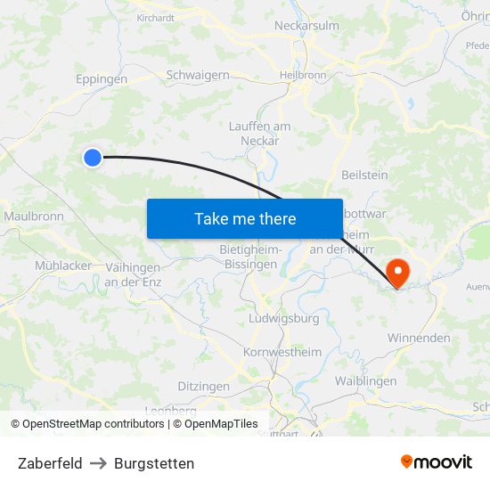 Zaberfeld to Burgstetten map