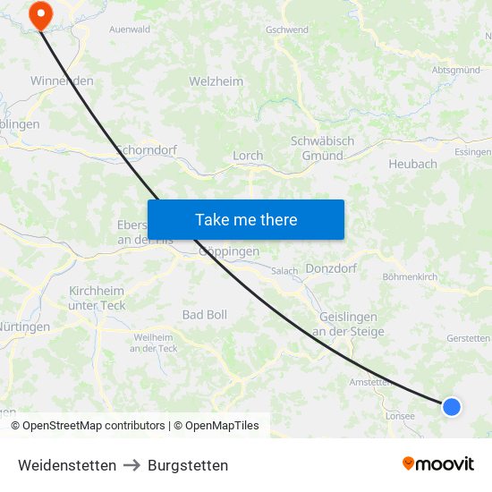 Weidenstetten to Burgstetten map