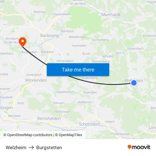 Welzheim to Burgstetten map