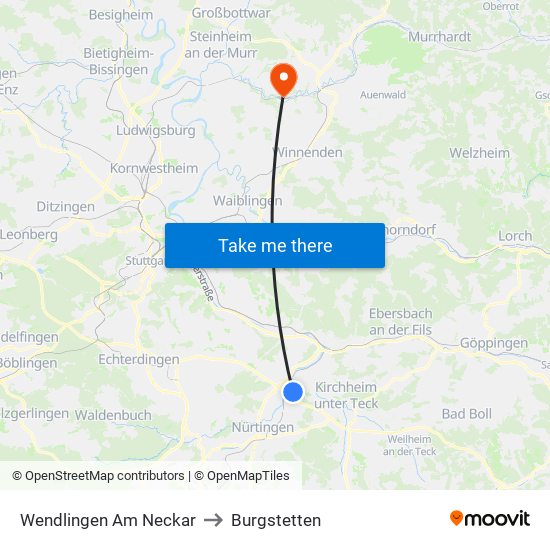 Wendlingen Am Neckar to Burgstetten map