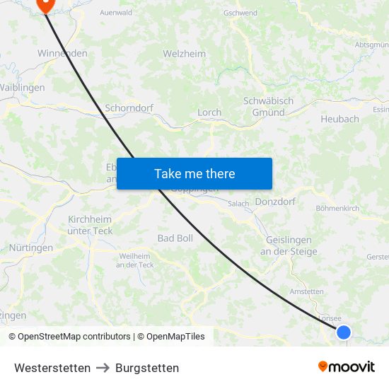 Westerstetten to Burgstetten map