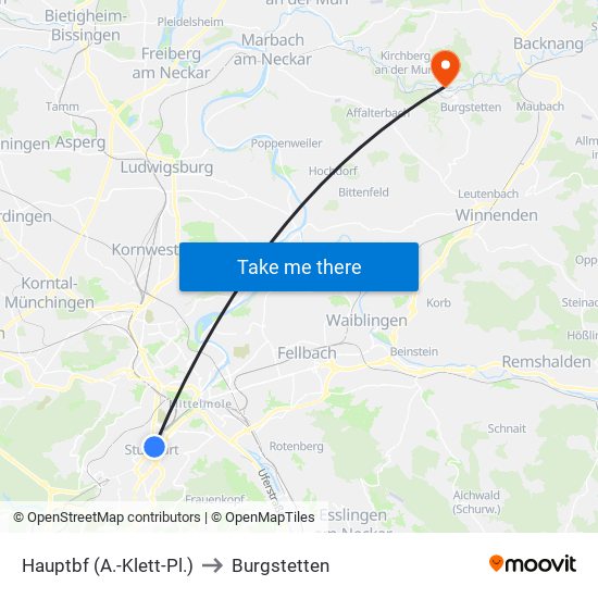 Hauptbf (A.-Klett-Pl.) to Burgstetten map